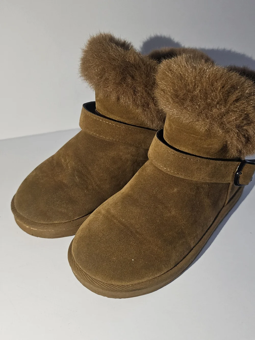 Kids Cozy Suede Faux-Fur Ankle Boots - Brown